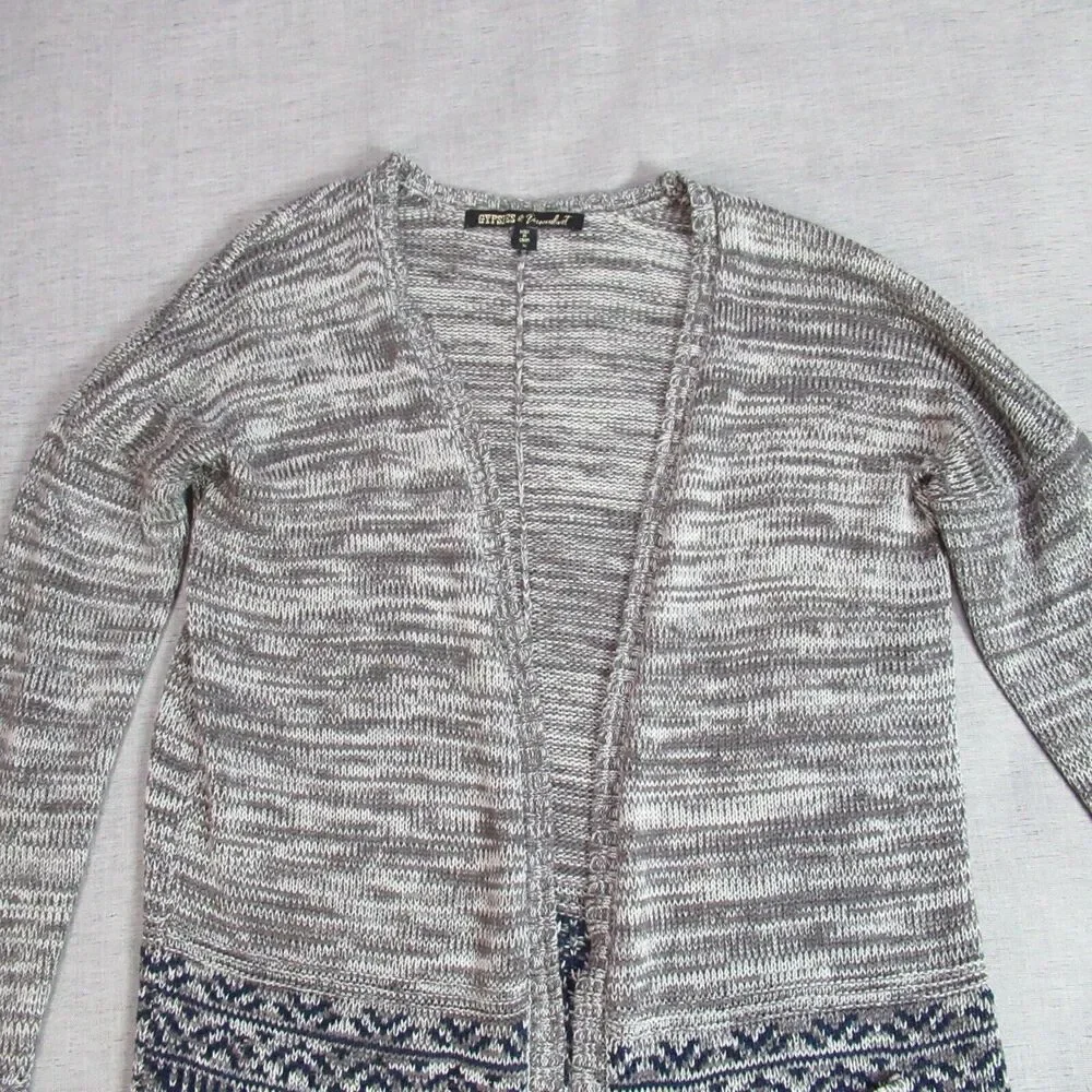 Gypsies & Moondust Cardigan Sweater Womens Size M Gray Aztec Open Front Cozy